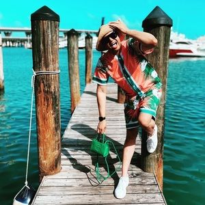 Fashion Nova Men Mesh Tropical Print Short Sleeve Button Down Shirt In Large